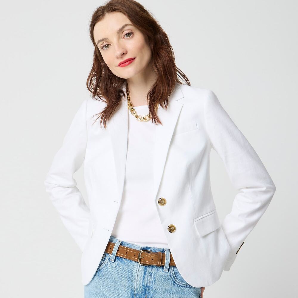 J. Crew Women's Linen-Blend Schoolboy Blazer Long Sleeves White Size 4 NWT